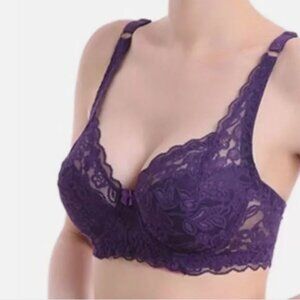 GYCL Ultrathin Underwire Push Up 3/4 Lace Bra, Purple, Size XL  40B